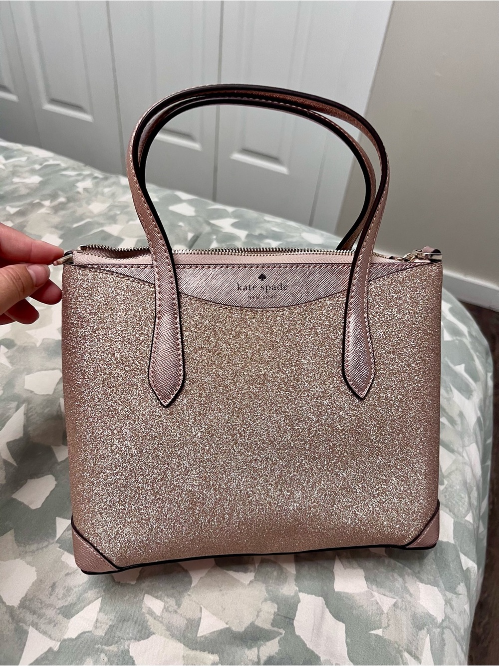 Kate Spade Rose Gold shimmy Glitter Satchel